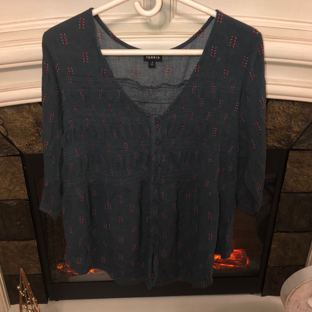 Torrid Gauze 3/4 Sleeve Button Down Shirt